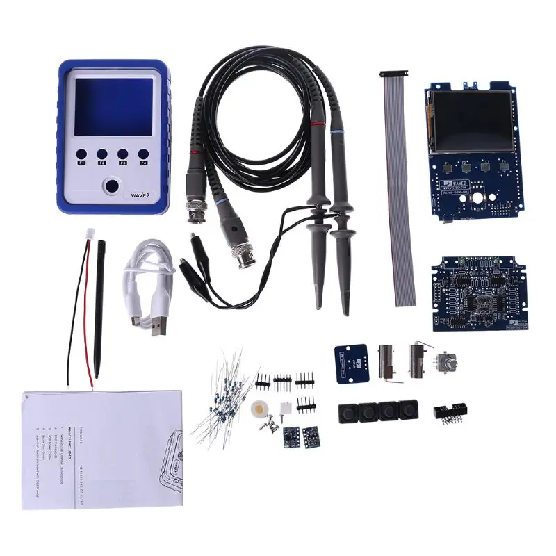 

2 Channel Portable Oscilloscope DDS function Generator X-Y display WAVE2 DIY Kits Touch screen 200KHz Oscilloscope Kit