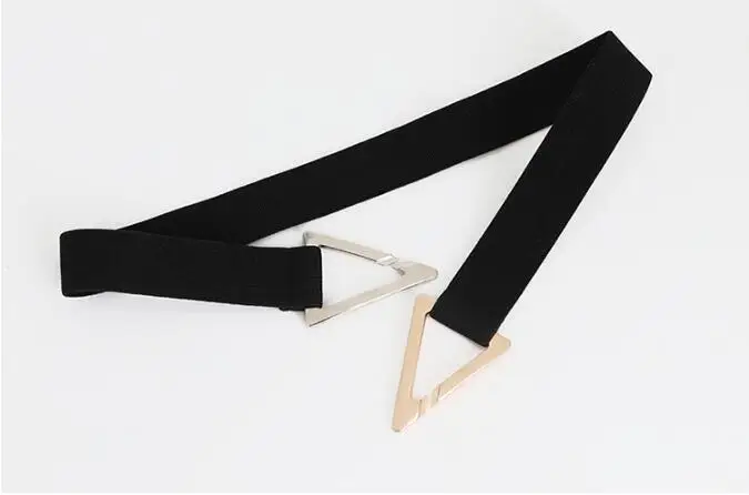 Stretch Waistbands For Dress Gold Silver Color Triangle Buckle Belt Woman Elastic Black Coffee All Match Cummerbunds Coat Girl