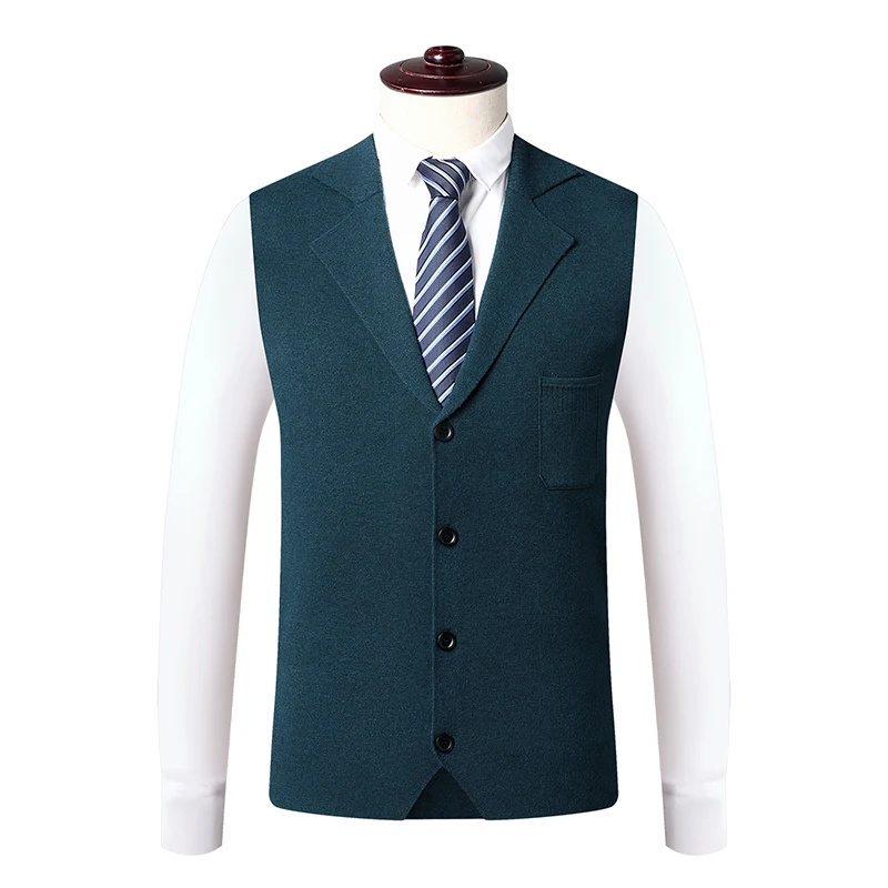 

New Design Men's Blazer Vest Autumn & Winter Waistcoat Jacket Male Office Sleeveless Sweater Coat Solid Color Knit Cardigan