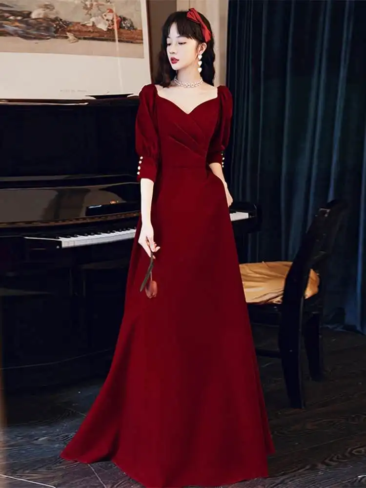 Burgundy Muslim half sleeves Prom Dresses Formal Evening Party Gowns Vestido De Festa Party Dresses robe de soiree plus size