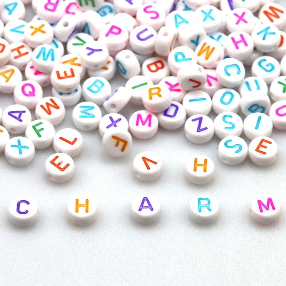 4*7mm New High Quality Letter Mixed Acrylic Round Flat Loose Beads Charm DIY Bracelet Necklace Jewelry Accessory Makeing