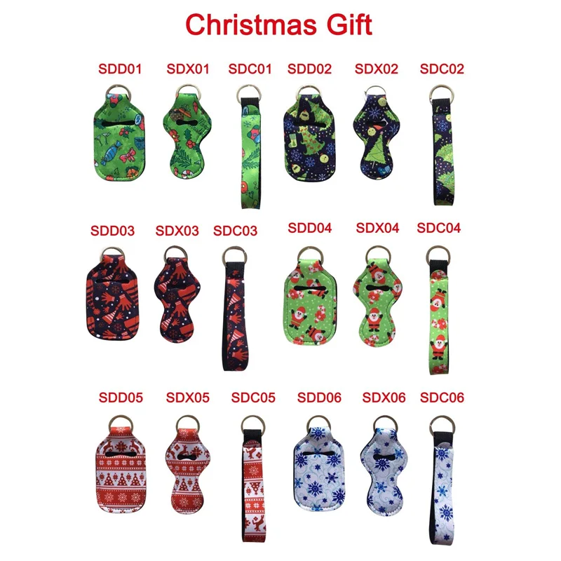 300pcs/lot Christmas styles 30ML Sanitizer Bottle Holder Keychain Bags keychain chapstick holder Neoprene Wristlet wholesale