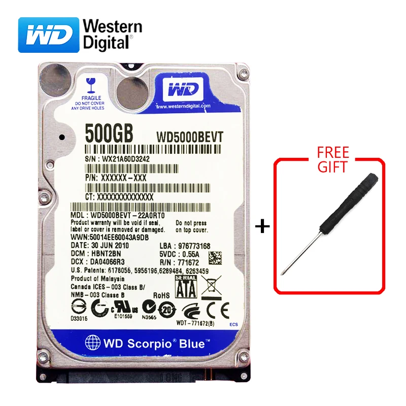 오리지널 분해된 중고 하드 드라이브, WD 브랜드 500Gb 2.5 인치 HDD SATA 3Gb-6 Gb/s 8-16M 5400-7200RPM 노트북 내부 블루 디스크