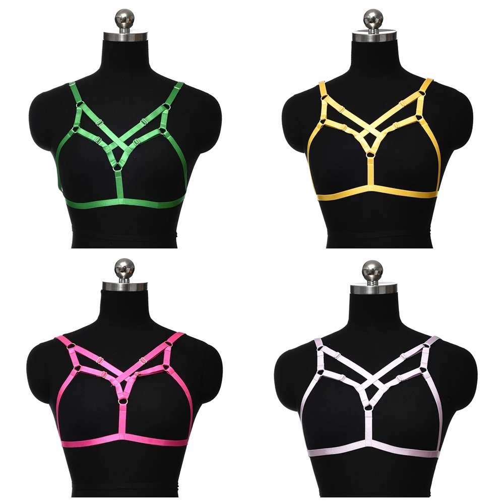 

BONDAGE STRAPPY Lingerie Harness Sexy Colour Body Cage Bra Pastel Goth Women Adjustable Hollow Crop Top Body Harness Cage