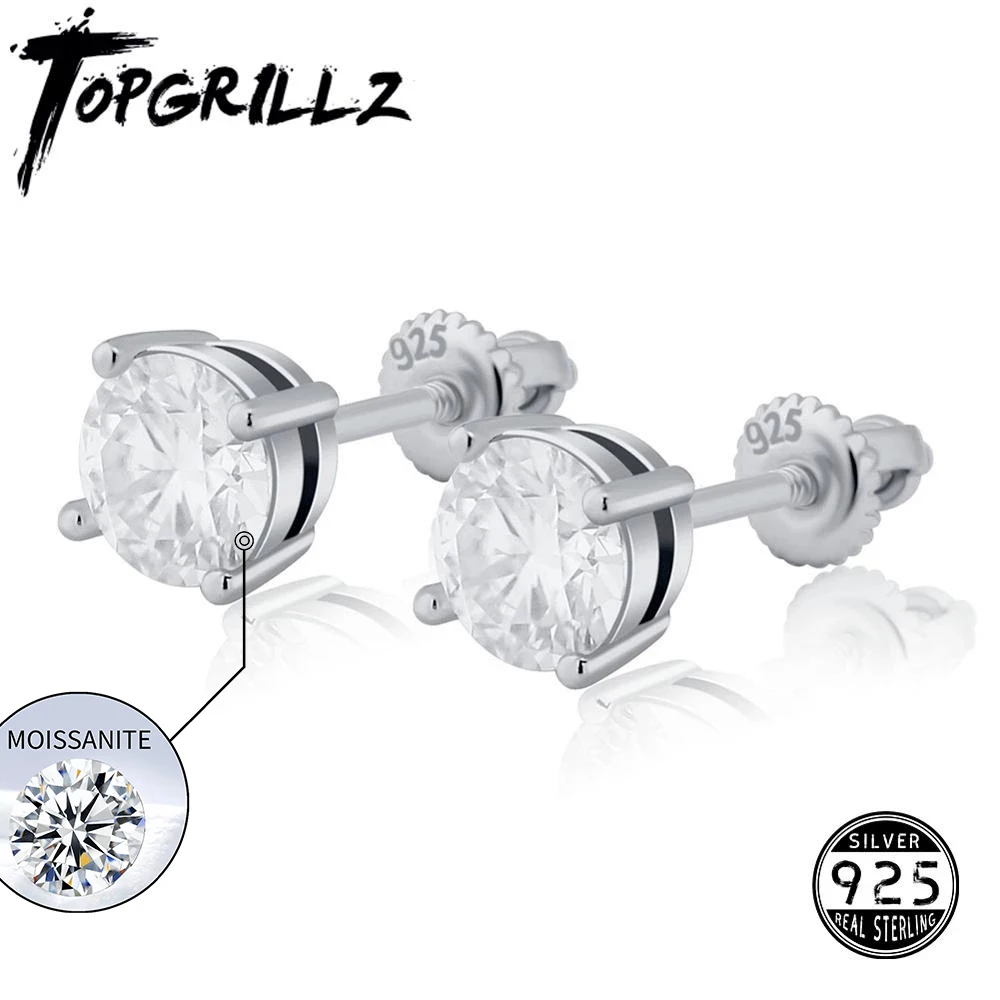 TOPGRILLZ D color VVS1 Moissanite Earring 3mm/4mm/5mm/6.5mm Moissanite Hip Hop Boutique Jewelry For Gift Send A Pair Of Ear Caps