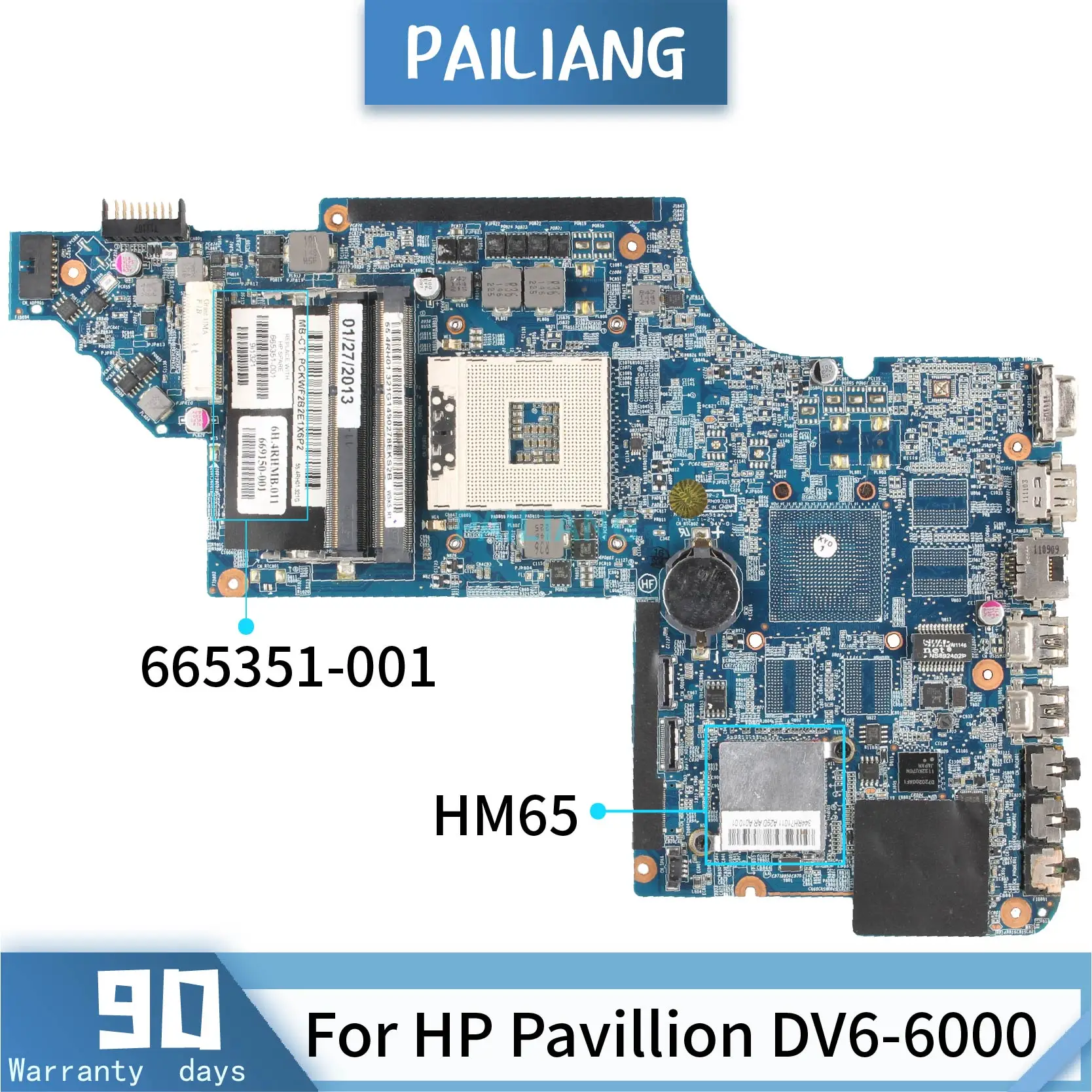 

PAILIANG Laptop motherboard For HP Pavillion DV6-6000 Mainboard 665351-001 665351-601 665351-501 HM65 tesed DDR3