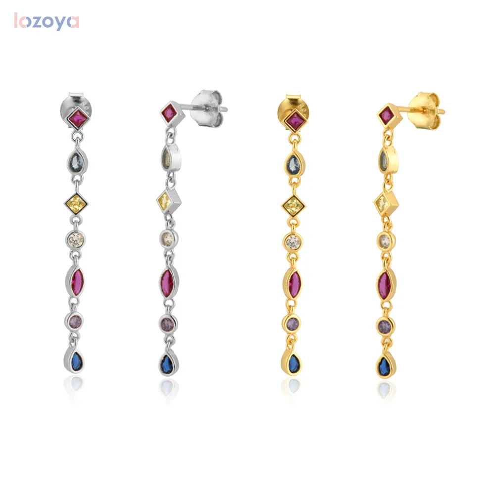 Lozoya 925 Sterling Für Hochzeit Luxus Silber Gold Regenbogen 38 cm Lange Kette Tropfen Ohrring Frauen Mode Edlen Schmuck juwelen