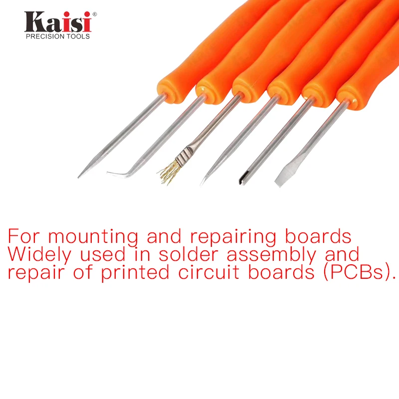 Kaisi 6in1 Desoldering Aid เครื่องมือบัดกรีเครื่องมือบอร์ด PCB ซ่อมเชื่อมชุดเสริม PCB ทําความสะอาดซ่อมเครื่องมือเชื่อม