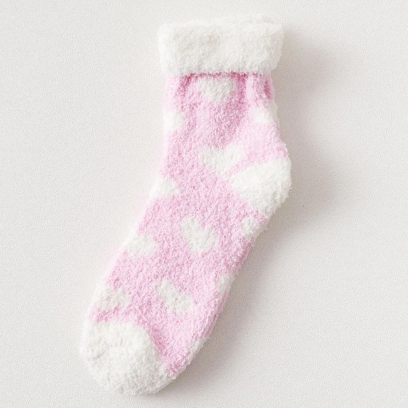 Doce feminino manter quente coração térmico bonito meias grossas inverno kawaii meninas de veludo macio tripulação coral cashmere lovesfeminino chaussettes