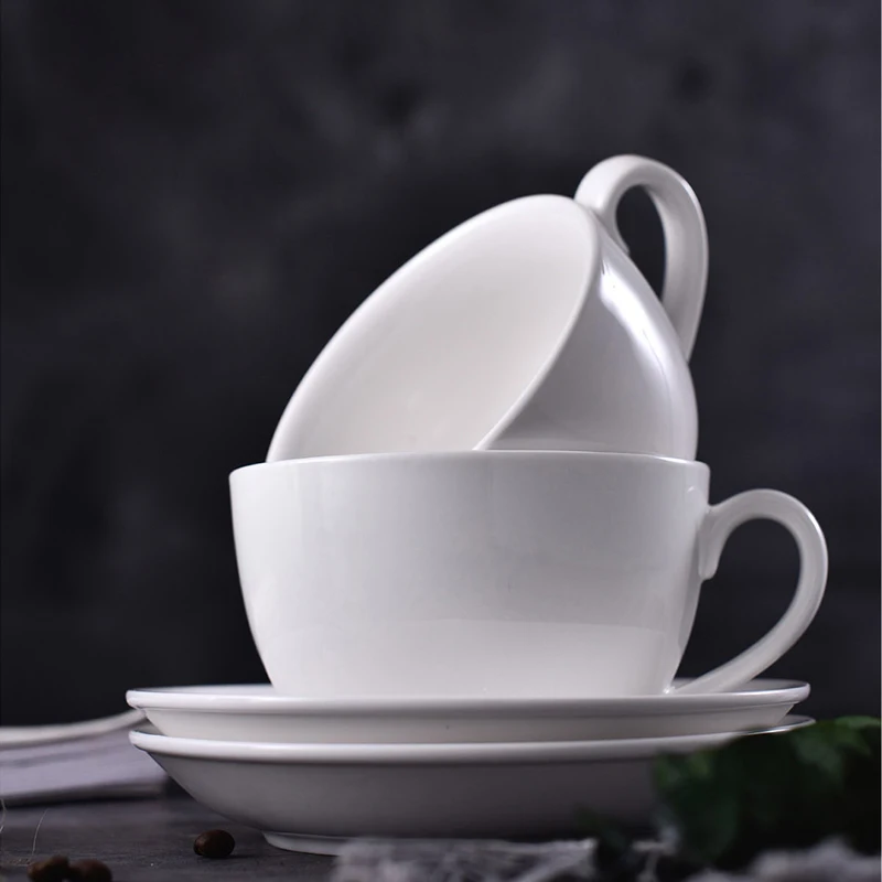 Pure White Ceramic Tea Cups and Saucer Sets, Simple Creative Coffee Mugs with Handle, Household Coffee Cups, Tasas De Cafe