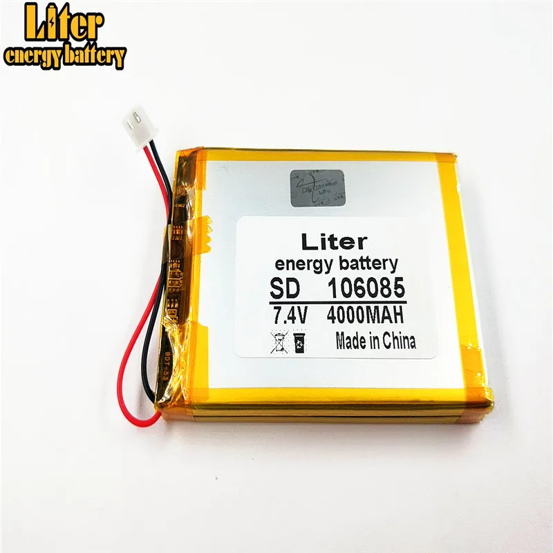 Złącze XH2.5/2P 7,4 V 4000 mAh 106085   Polimerowy akumulator litowo-jonowy do miernika wizjera satelitarnego DVD WS6902 WS6912 WS6909 WS6918 WS6922