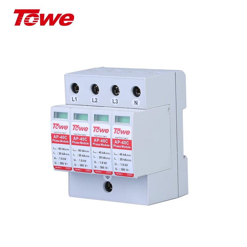 Class C, 40kA Three Phase Universal AC Surge Protection Protector Lightning Thunder Arrester Module for 380V Power Supply System