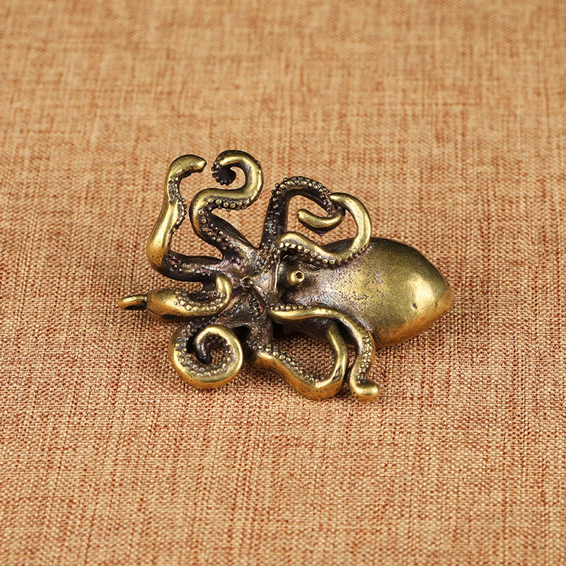 Octopus Figurines Lucky Ornaments Solid Brass Marine Animal Miniatures Squid Decorations Accessories Vintage Keychains Pendants