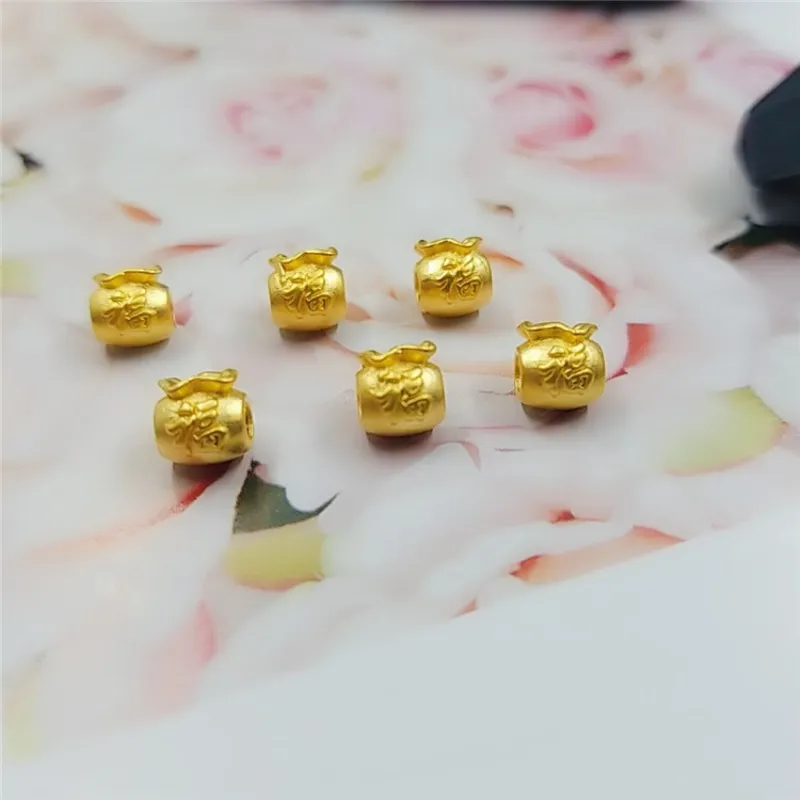 1PCS Real 24K Yellow Gold Bead 3D Hard Gold 999 Pure Gold Mini Bag Gold Bead Lucky Money Transfer Bead Pendant