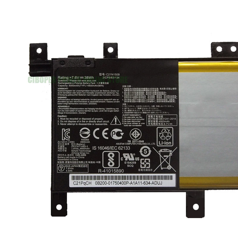 CP Laptop Battery C21N1509 7.6V 37WH For FL5900 X556U V556U R558U F556U A556U X556UV K556U VM591U Series Replacing Battery