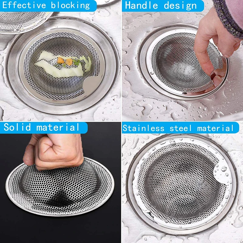 Kitchen Stainless Steel Mesh Sink Strainer Drain Hole Filter Food Slag Trap Filter Cleaner Bathroom Hair Catcher Stopper Plugs