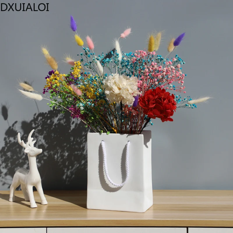 Nordic creative personality flower gypsophila dried flower ceramic vase home decor accessories modern living room office decor