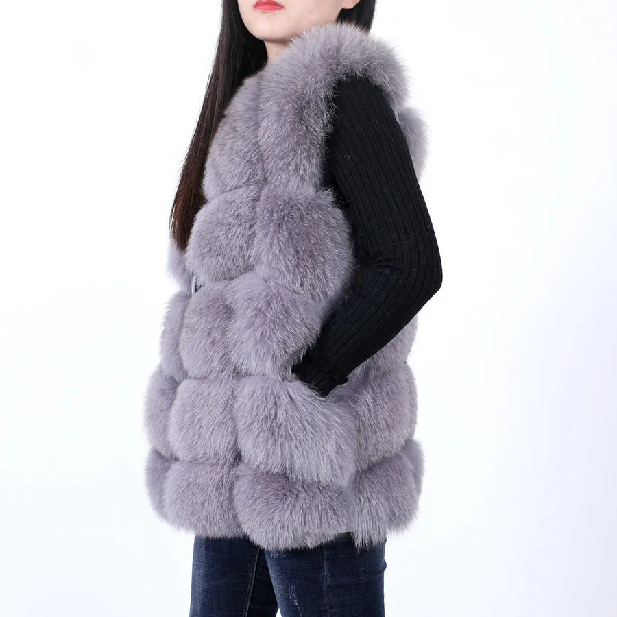 Maomaokong New 2023 Winter Fur Coat Women's Natural Real Fox Fur Vest Sleeveless Warm Luxury Fur Jacket