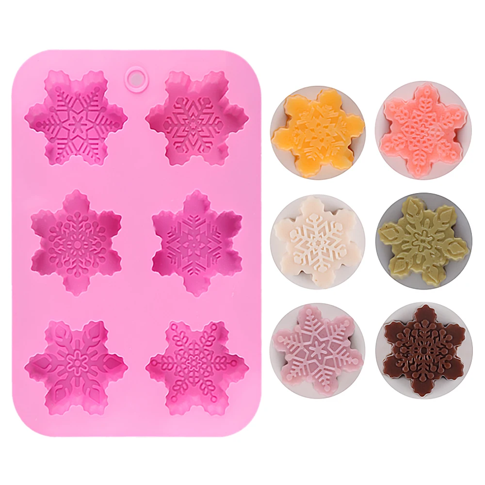 6-Piece Different Patterns Christmas Snowflake Shaped Silicone Cake Mold Baking Decorating Mold DIY Handmade Chocolate Soap Mold