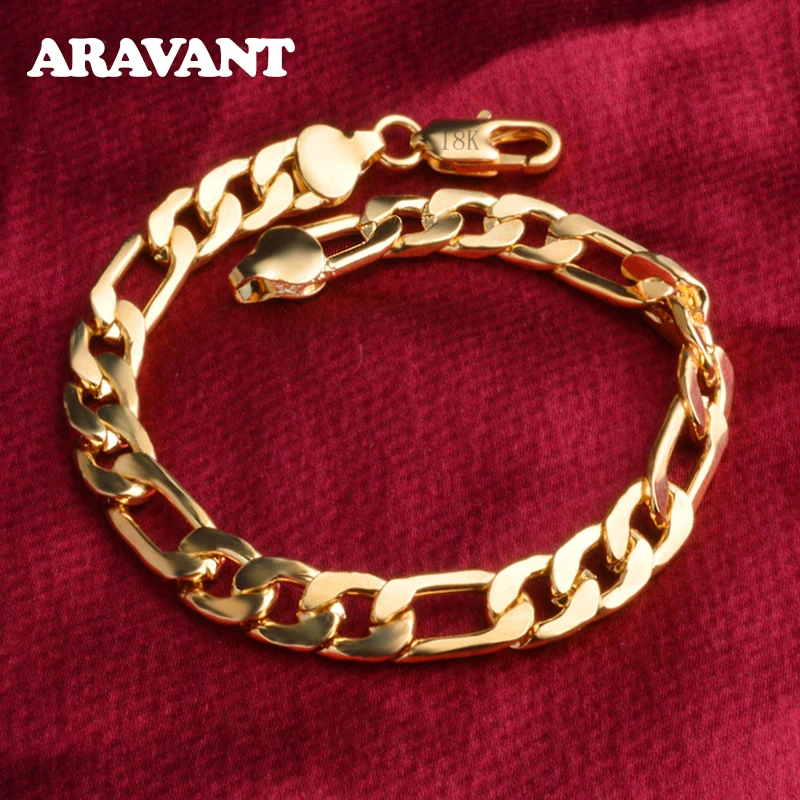 Aravant 925 Silver 18K Gold 6MM Curb Cuban Chain Bracelets For Men Women Fashion Jewelry Accessories