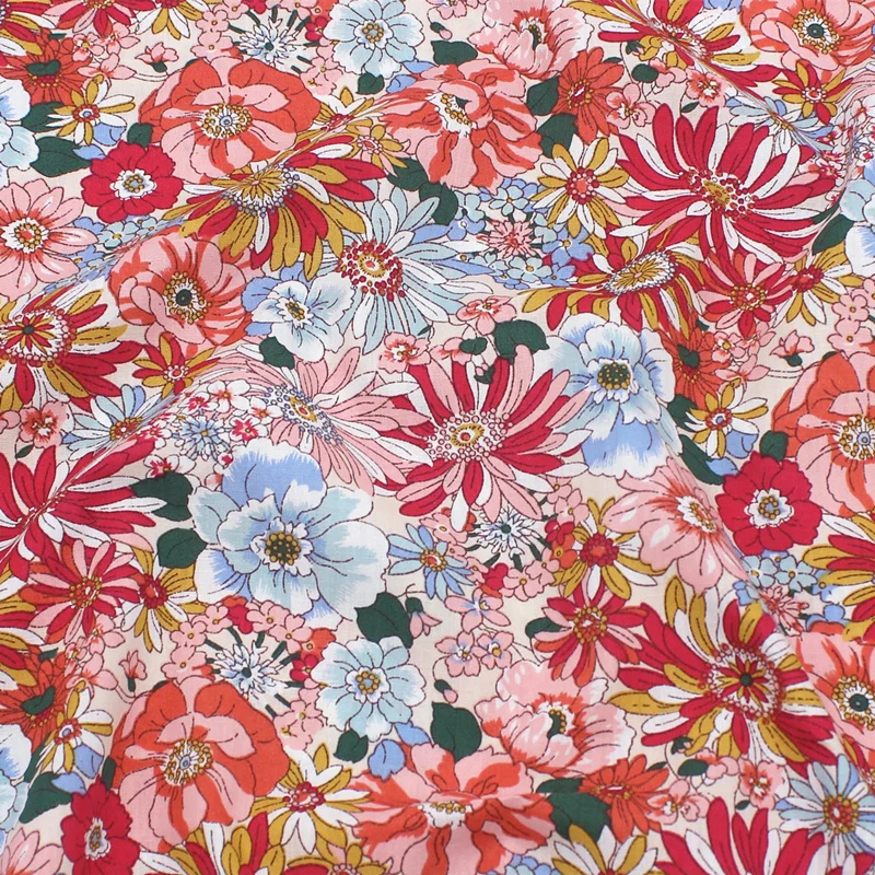 Cotton Poplin Printed Fabric Pastoral Style Small Floral Thin Summer For Sewing Clothing Dress Turban Per Half Meter