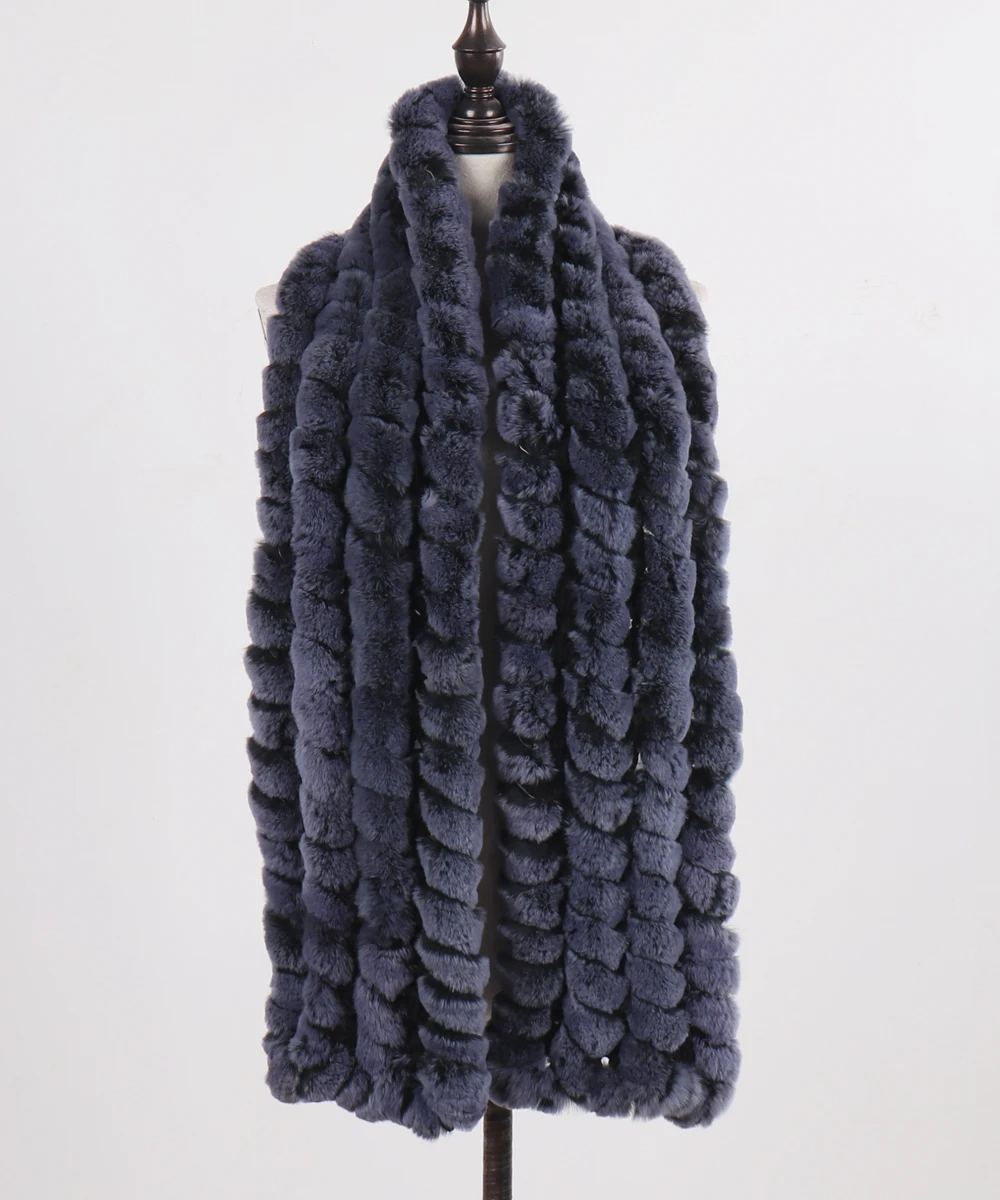 Neue Marke Gestrickter Modischer Damen Echt Rex Kaninchenfell Schal Frauen Winter Warmer Natürlicher Pelzschal Langer Stil Echter Pelz Halswärmer – Detail 19
