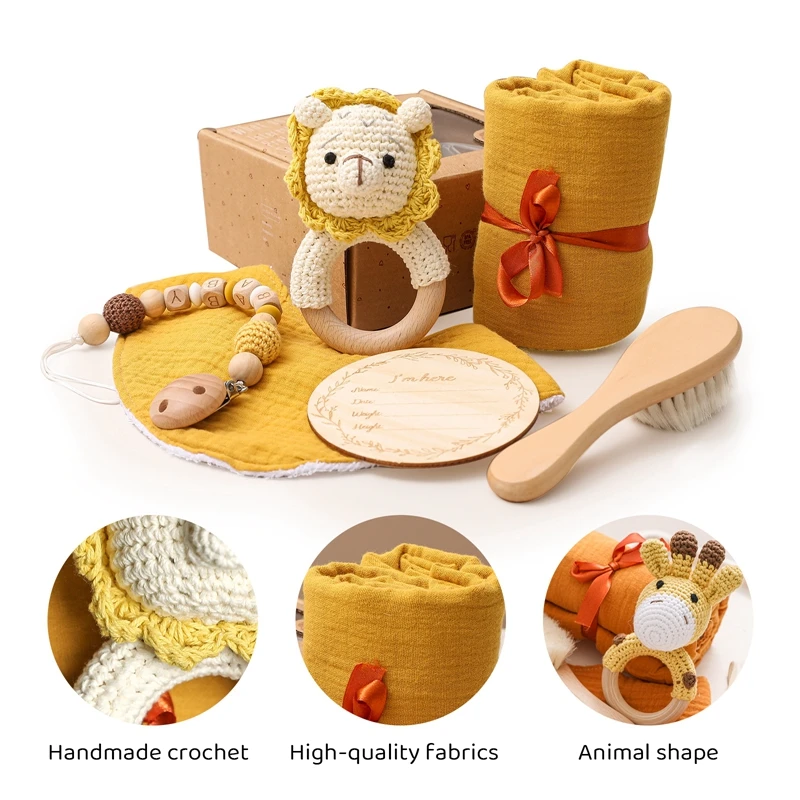 Bath Toys Set Photography Supplies Kid Swaddle Wrap Baby Milestones Brush Animal Rattle Pacifier Chain Bibs Baby Birth Items