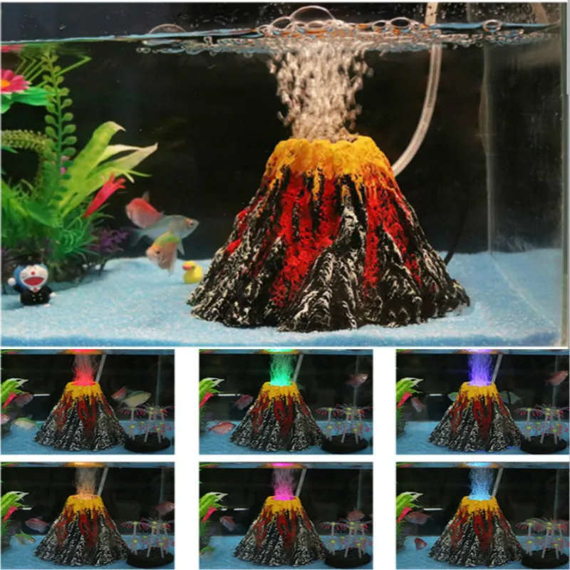 New Fashion Aquarium Volcano Stone Decoration Fish Tank Bubble Volcano Eruption Aquarium Ornament Used With Air Pump Led Light