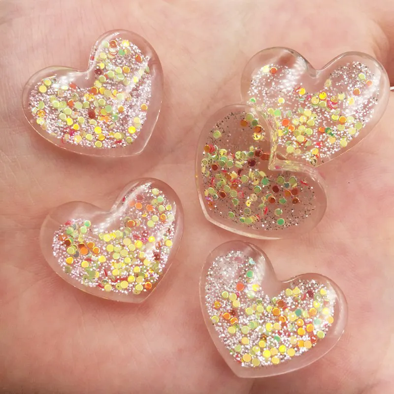 Resin Glitter Colourful Mini Dot Flatback Cabochon Heart Rhinestone 6pcs DIY Scrapbook Decor Home Crystal Figurines Craft