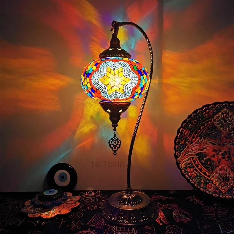 Turkish Mosaic Swan Table Lamp Vintage Art Deco Handcrafted Lamparas De Mesa Glass Romantic Bed Light Lamparas Con Mosaicos