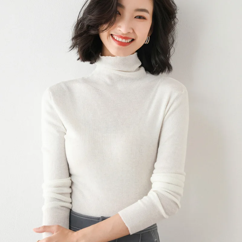 

MRMT 2024 Brand New Woman Korean Version Solid Color Slimmed Women's Hundred High Necked Knitwear Pile Collared Sweater Women