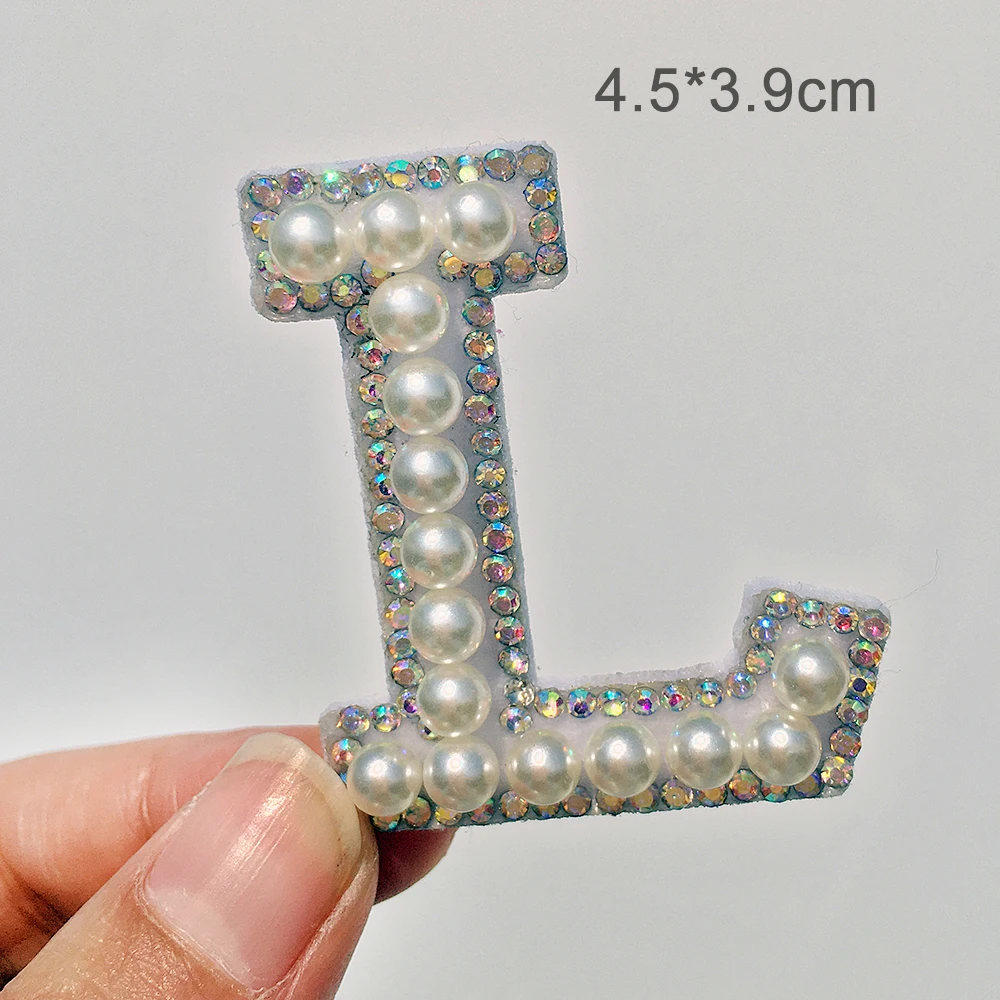 26pcs/set A-Z  Pearl Rhinestone  English Letter Sew on Patches  Applique  3D  Handmade  Letters Beaded Diy Patch