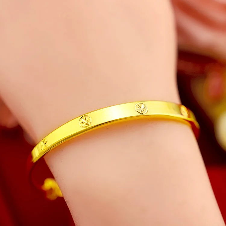 Pure 14K Gold Bangles Jewelry for Women Not Fade Gold Pulseira Feminina Bizuteria Wedding 14 K Gold Trendy Charms Bangle Females