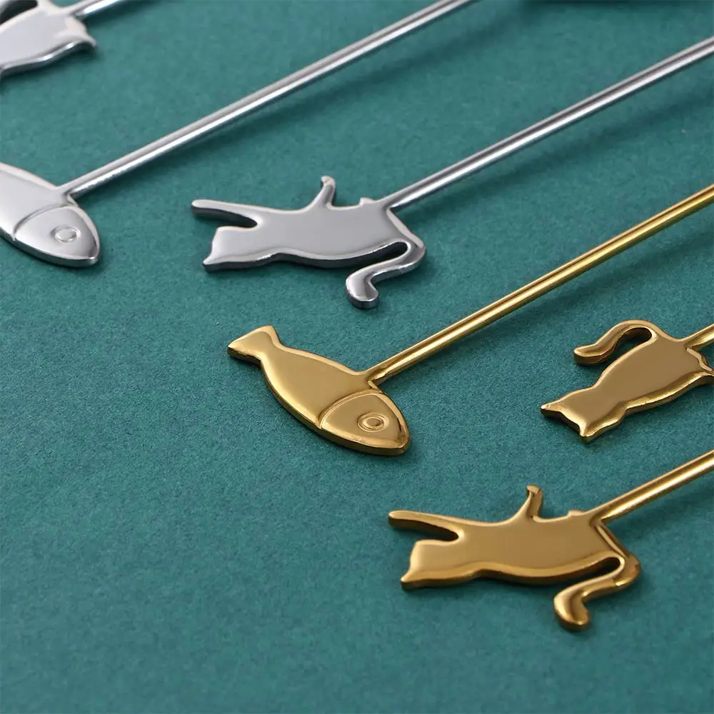 1 Pcs Creative Fish Cat Design Coffee Stirring Spoon Cute Stainless Steel Dessert Tea Scoop Home Kitchen Accessories