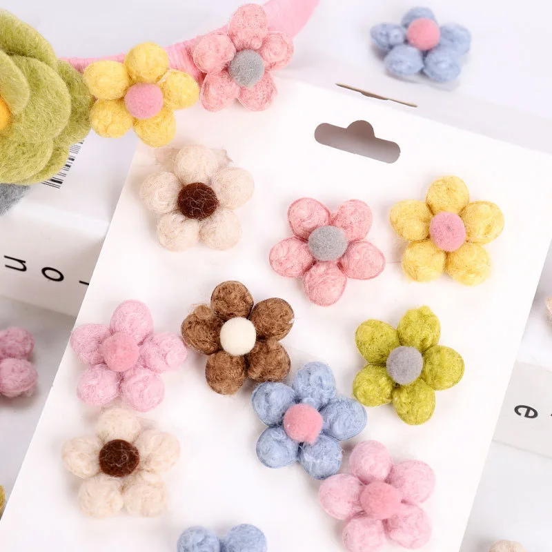 14Pcs/LOT Felt Plush Small Flowers Padded Appliques For DIY Hat Clothes Leggings Sewing Supplies Headwear Decor Patches