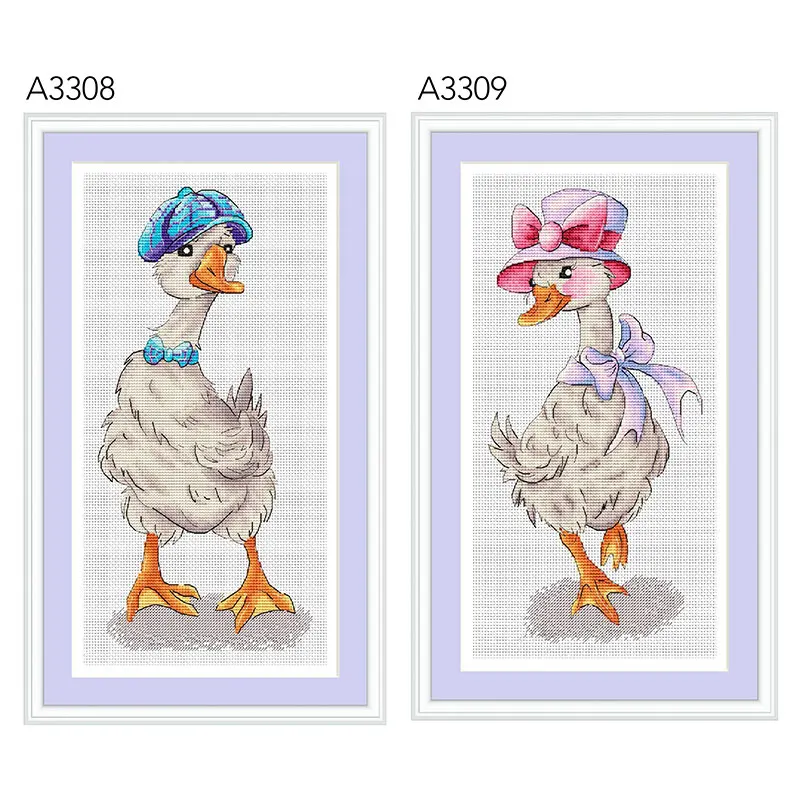 Precision Printing Kit A3308-3309 Cartoon Anime Mr. Goose Ms. Fishxx Cross Stitch Gentleman and Elegance