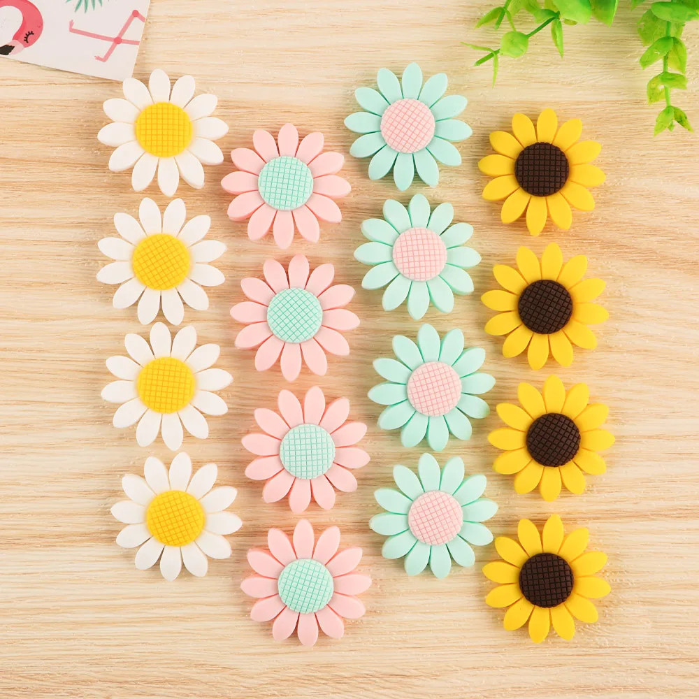 Kovict 10Pcs Sunflower Silicone Beads For Jewelry Making Bulk For DIY Necklace Pacifier Chain Pendant Jewelry Accessories