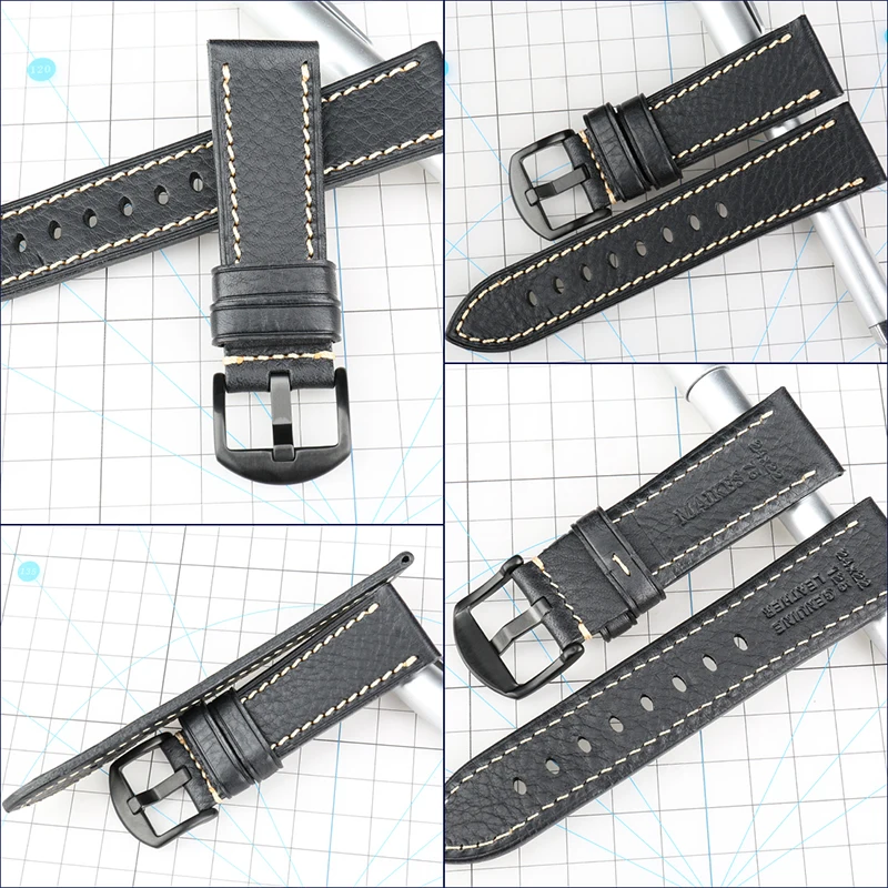 Retro Genuine Leather Watch Strap 18mm 20mm 22mm 24mm Watchband Black Brown Cowhide Watch Band for Samsung Huawei Belt