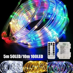 5M/10M/12LED Rope Strip Lights Remote Control Tube Rope Garland Fairy Lighting Strings for Outdoor Indoor Garden Christmas Decor