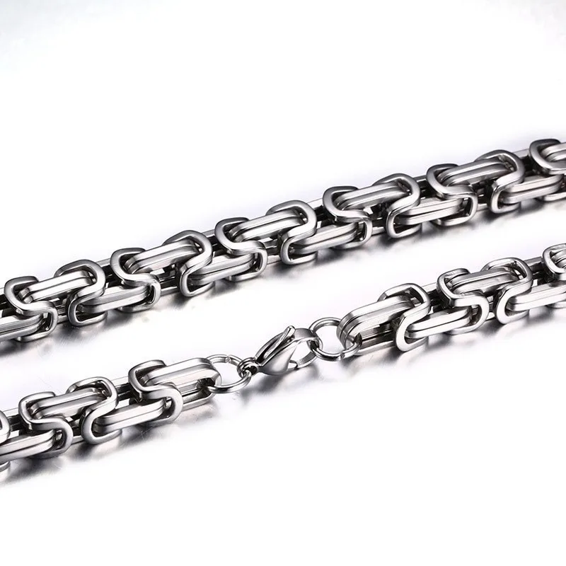 Stainless Steel Byzantine Chain Braided Chain Necklace Bracelet Set Men\'s Biker Punk Hip Hop Rock Jewelry Accessories