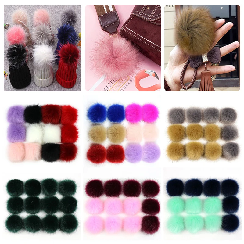 12pcs 8cm Coloful False Hairball Hat Ball Fur Pompom Fake Fox Fur Shoes Ball Pom Pom DIY Handmade Hat Clothing Accessories