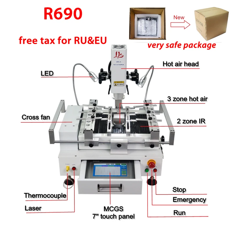 

BGA Rework Station LY R690 V.3 Solder Stations 3 Zones Hot Air Touch Screen with Laser Point 4300W 350X250MM IR Working Area