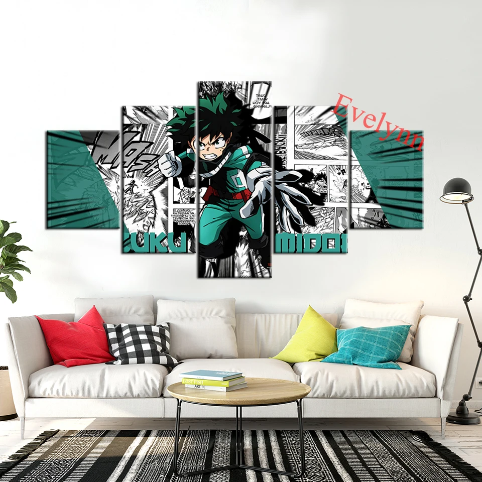 Anime Poster My Hero Academia 5 Pieces Modern Canvas Frame izuku Wall Art Print Modular Pictures For Living Room Decor Painting