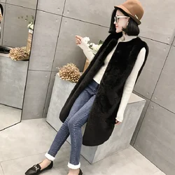 Mulheres colete de pele 2021 inverno outono moda quente jaqueta longa elegante senhora casaco de pele do falso sem mangas outwear meu newin