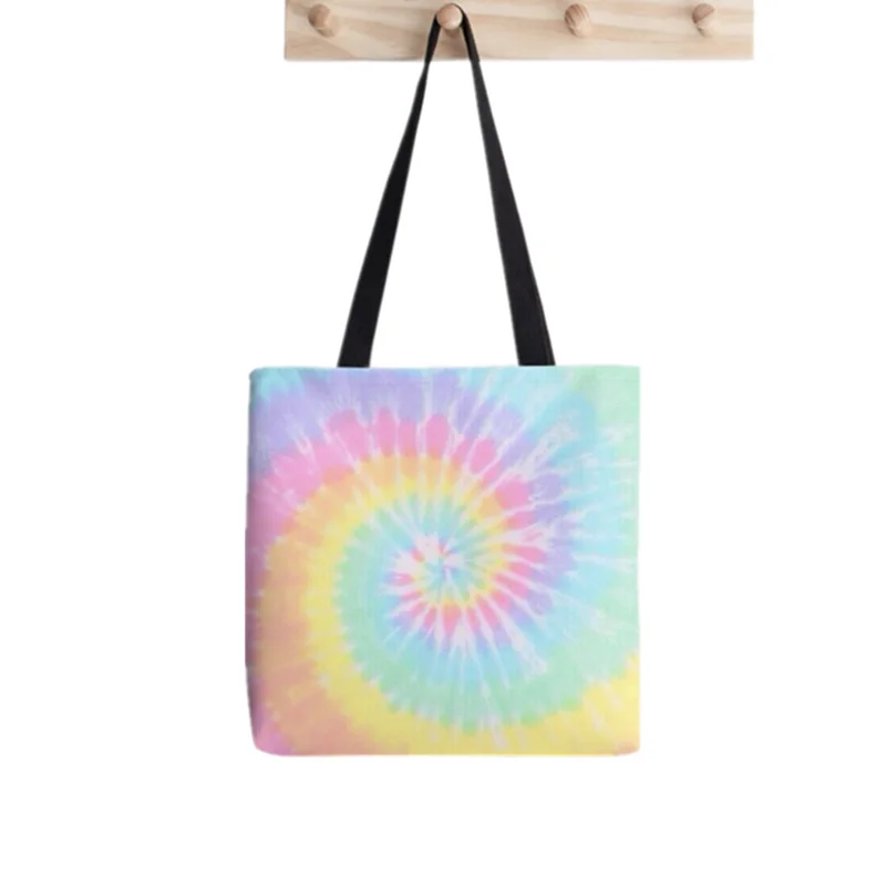 Shopper Rainbow tie dye Throw Pillow Printed Tote Bag women Harajuku shopper handbag girl Shoulder shopping bag Lady Canvas Bag