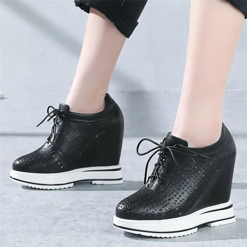 Fashion Sneakers Women Lace Up Genuine Leather Sports Gladiator Sandals Female Wedges High Heel Pumps Summer Casual Travel Shoes