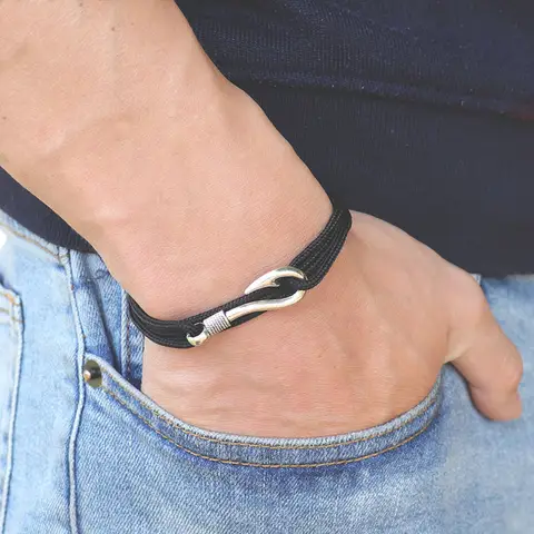 Noter Trendy Makramee Armband Homme Doppel Schicht Einstellbare Paracord Armband Kreative Fisch Haken Herren Wrap Brazalete Geschenk Für Ihn