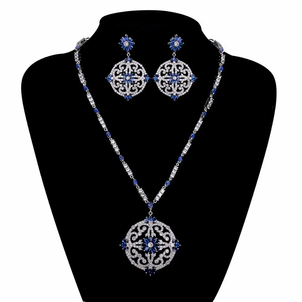 

Round Full 3A Cubic Zirconia Bride Wedding Necklace Earring Set Top Quality Women Prom Party Jewelry Sets CN10191