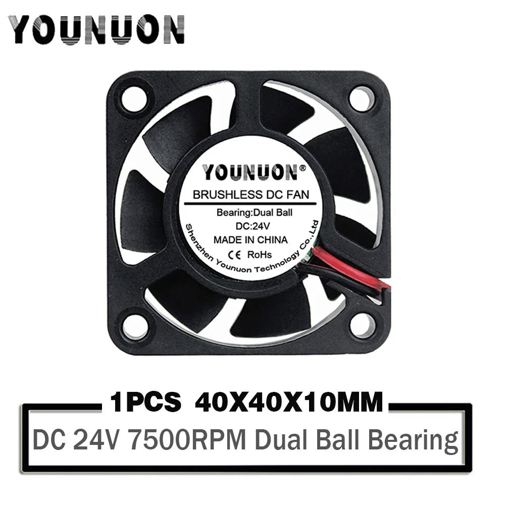 1 Piece YOUNUON DC 24V 40x40x10mm Dual Ball Bearing Mini Small DC 3D Printer Cooling 40mm 4010 Cooler Fan