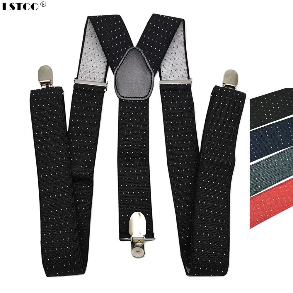 Men Dots Suspenders Large Size 3.5 Width Y-Back Suspender for Wedding Elastic Adjustable  Braces 3 Clips On